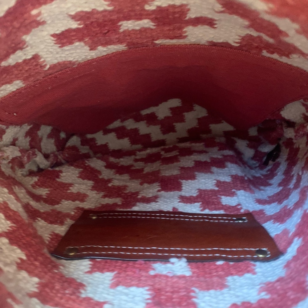 Patricia Nash Woven Casoli Convertible Backpack Papaya Crossbody Leather Trim - Picture 11 of 11